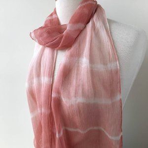 100% Silk Artist Dyed Chiffon Scarf, Spring and Summer, Pink and White